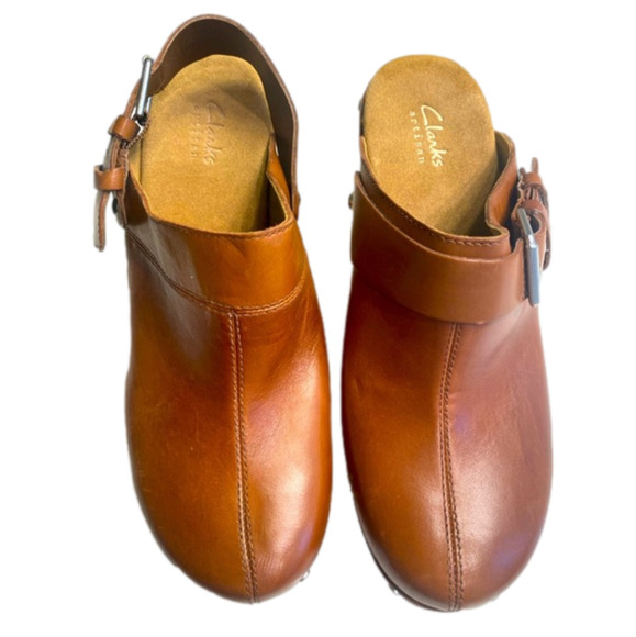 Clarks Shoes - Clarks Platform Leather SlipOn Clogs Brown Women’s Size 8